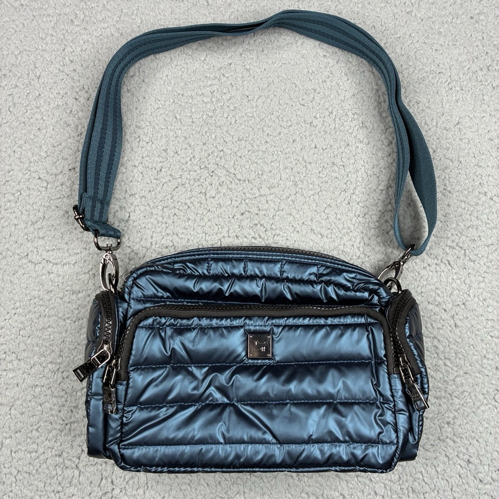 Think Royln Venus Crossbody Bag Blue Lagoon Metallic Quilted Cargo Pockets